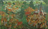 Anonymous, Village Life, Oil on fabric