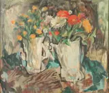Gustav Trois, Still Life with Two Flower Vases, Oil on canvas