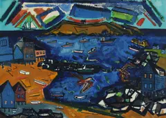 De Hirsh Margules, Harbor Scene, Watercolor and gouache