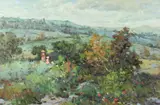 Summer Pasture with Figures by American School, Oil on canvas, sold Feb 2014