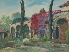 Jean Jacques Pfister, Summer Courtyard, Watercolor