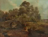 George Lance, Young Woman by Stream, Oil on canvas