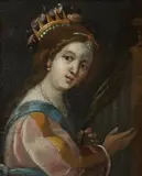 Woman with Crown and Frond by Italian School, WOMAN WITH CROWN AND FROND, oil on tin or copper, sold Feb 2014