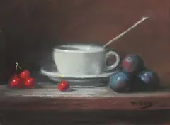 Still Life with Fruit and Cup with Saucer by Richard Pionk, Pastel, offered Feb 2014