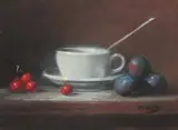 Richard Pionk, Still Life with Fruit and Cup with Saucer, Pastel