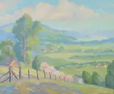 K.M. Coggeshall, Spring Landscape with Cherry Blossom Trees, Oil on canvas