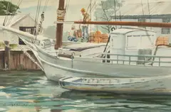 Rudolf Wendelin, Tethered Skipjack..."Work Horse" of the Chesapeake, Watercolor