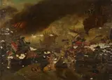Battle at Sea by British School, BATTLE AT SEA, oil on panel, sold Feb 2014