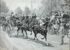 Thure de Thulstrup, Horse Drawn Carriages, Gouache on board