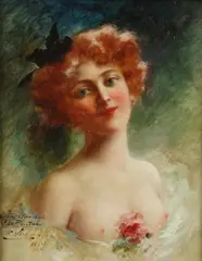 Émile Vernon, Young Beauty with Rose, Oil on canvas