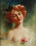 Émile Vernon, Young Beauty with Rose, Oil on canvas