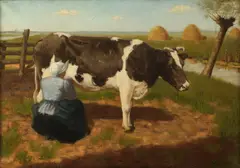F. H. Tepe, Dutch Woman Milking Cow, Oil on canvas