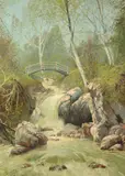 Hugo Lohr, The Foot Bridge, Oil on canvas laid on board