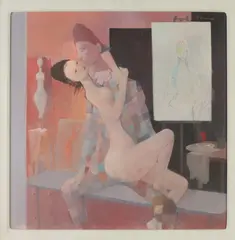 Otto Bachmann, Harlequin with Female Nude, Oil on board