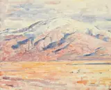 Dines Carlsen, MOUNTAIN AND DESERT, estate stamped and titled verso, Oil on board