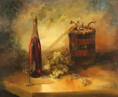 Eva Holusa Makk, Still Life with Vintner Tools, Oil on canvas