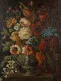 Still Life with Flowers in an Urn by Dutch School, STILL LIFE WITH FLOWERS IN AN URN, oil on canvas, sold Feb 2014