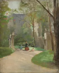 Paul de Frick, Mother and Children in Parisian Park, Oil on canvas