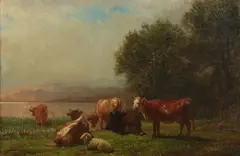 Aaron Draper Shattuck, Grazing Along the Water, Oil on canvas