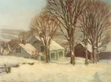 Robert Emmett Owen, Farm House with Red Barn in Snow