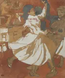 Oskar Kokoschka, Ungarisches Tanzpaar (Dancing Couple), Watercolor and pencil on paper