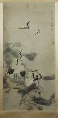 Cranes by Shen Quan, Ink and color on paper scroll, offered Apr 2014