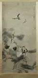 Shen Quan, Cranes, Ink and color on paper scroll