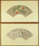 Chen Xing, Bird Perched on Flowering Branch; Peach, Two ink and color on paper