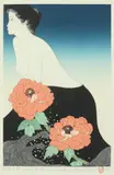 Japanese School, Peony and Girl, Woodcut