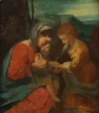Two Women with Child by Continental School, TWO WOMEN WITH CHILD, oil on canvas, sold Apr 2014