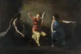 Study of Three Women by American School, STUDY OF THREE WOMEN, oil on board, sold Apr 2014