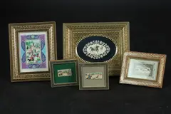 Anonymous, Equestrian Figures, Five ink and color on faux ivory in khatam frames - Largest; 4 in. x 2 1/2 in