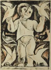 Boy with Doves by Emanuel Glicenstein Romano, Color lithograph, sold Apr 2014