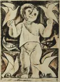 Emanuel Glicenstein Romano, Boy with Doves, Color lithograph