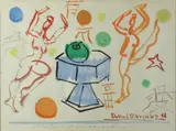 De Hirsh Margules, Dancing Figures with Still Life, Gouache on paper