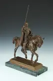 Continental School, Crusader on Horseback, Bronze; on green marble base - Height: 22 1/2 in