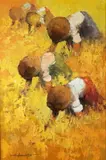 Alfred Buenaventura, Men Working in Rice Fields, Oil on canvas
