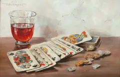 Oswald Eichinger, Card Game, Oil on panel