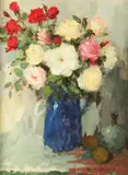 Theodorus van Oorschot, Still Life with Blue Vase and Roses, Oil on canvas