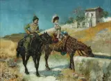 Watering the Horses by Continental School, WATERING THE HORSES, oil on canvas, offered Apr 2014