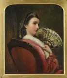 Young Woman with Fan by Continental School, YOUNG WOMAN WITH FAN, oil on canvas, offered Apr 2014