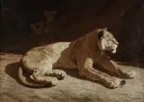 Marcus Waterman, Lioness and Her Cubs, Oil on canvas