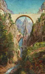 Allen Culpepper Sealy, Peace Day on the Frontier (Bridge Between France and Italy), Oil on board