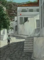 Raymond Whyte, Hydra Greece, Oil on masonite