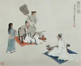 Zeng Houxi, Scholar Playing Musical Instrument, Ink and color on paper, signed, sealed and