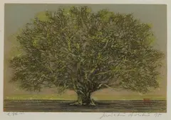 Hoshi Joichi, Tree (Gold), Color woodcut, signed, sealed and