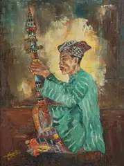 Selampit (Ministrel Storyteller) by Yuesoff Haji Abdullah, Oil on canvas, signed and, sold Jun 2014
