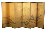 Japanese School, Landscape, Ink and color on paper six fold screen - Each panel: 67 in. x 23 in
