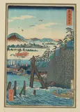 Kiosai, Riverscape, Color woodcut, signed, sealed and