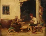 Jehan Georges Vibert, La Partie Inegale, LA PARTIE INEGALE, oil on panel